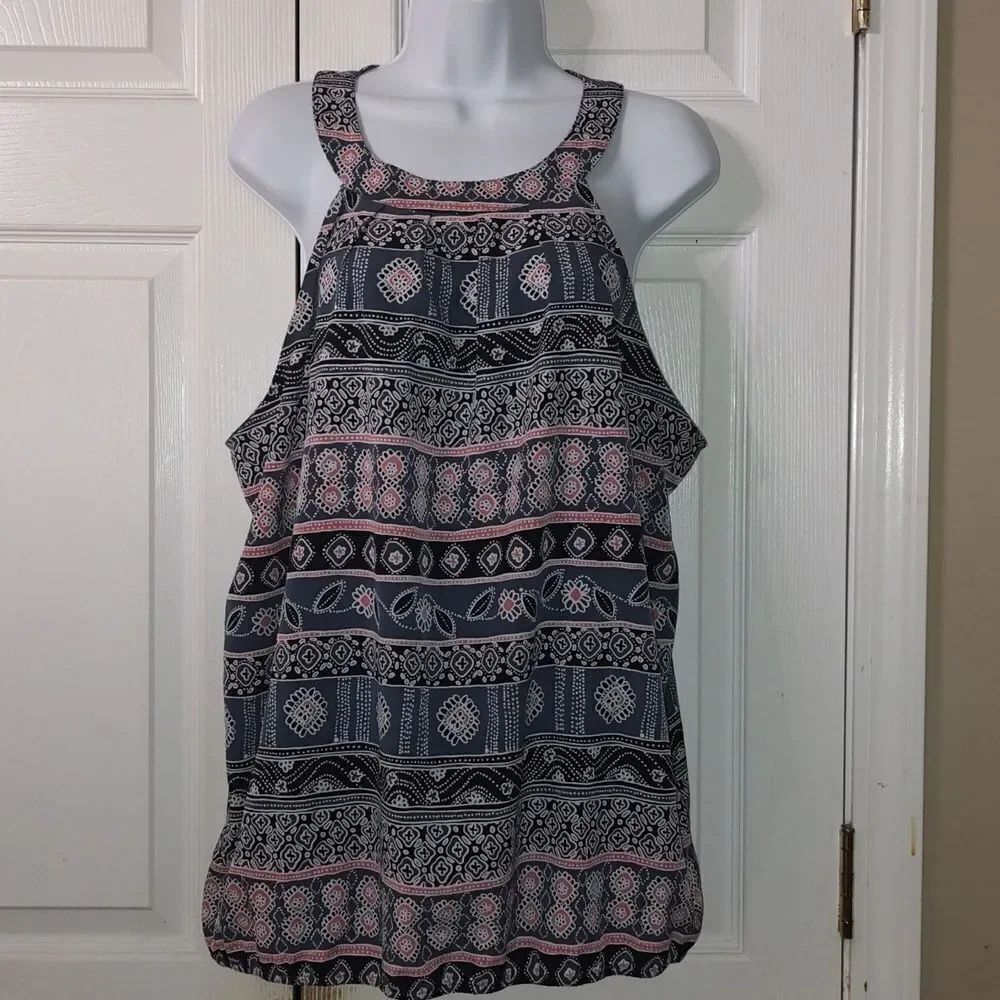 Loft Outlet gray black mauve sleeveless elastic hem casual blouse Sz XL